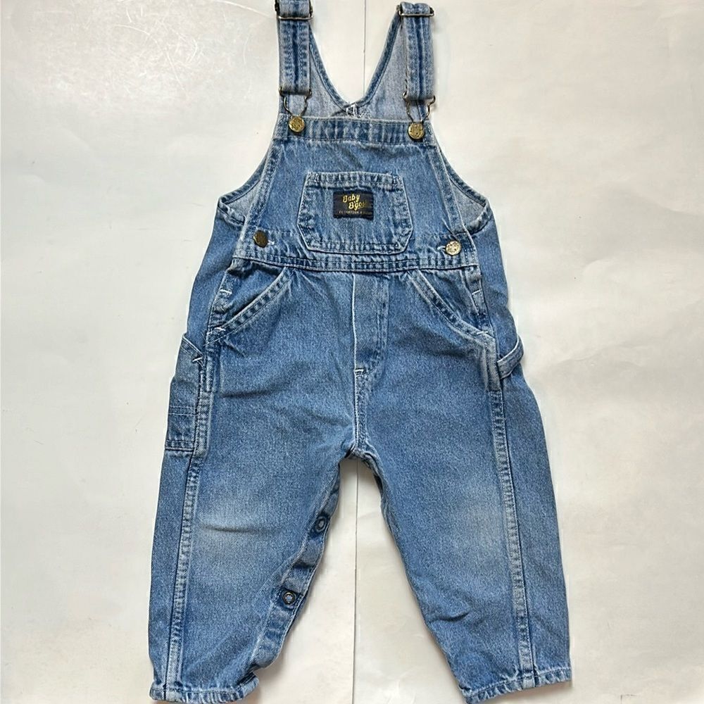 Vintage OshKosh B'Gosh bibs Overalls Toddler Size 24 M Distressed Faded Denim